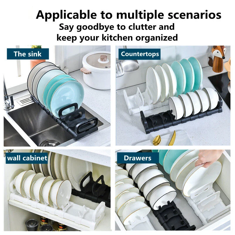 Kitchen Dish Drainer Drawer Bowl Drying Rack Organizer Cabinet Drawer Plate Holder Adjustable Dish Drying Rack over The Sink