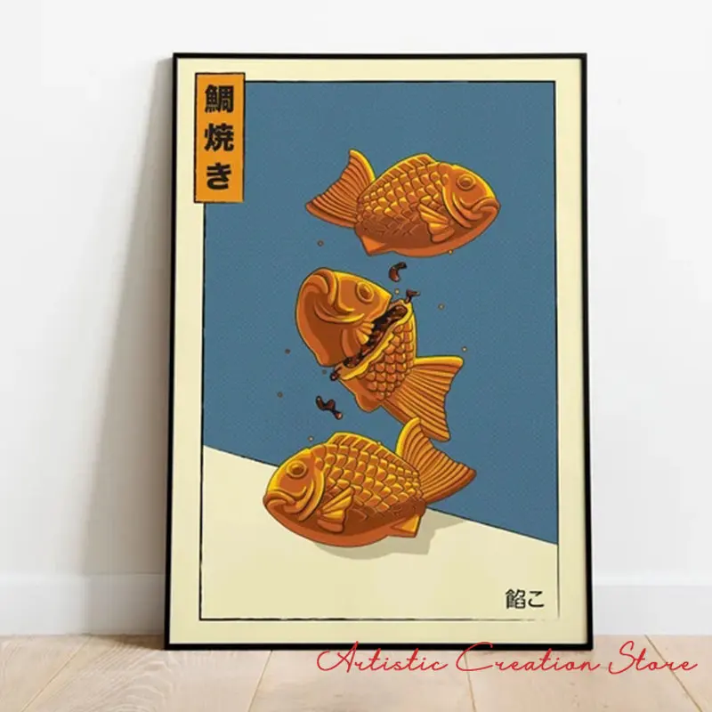 اليابانية الخاصة الغذاء الملصقات Taiyaki رامين تاكوياكي الكرتون قماش طباعة جدار صور لغرفة المعيشة غرفة المطبخ ديكور المنزل