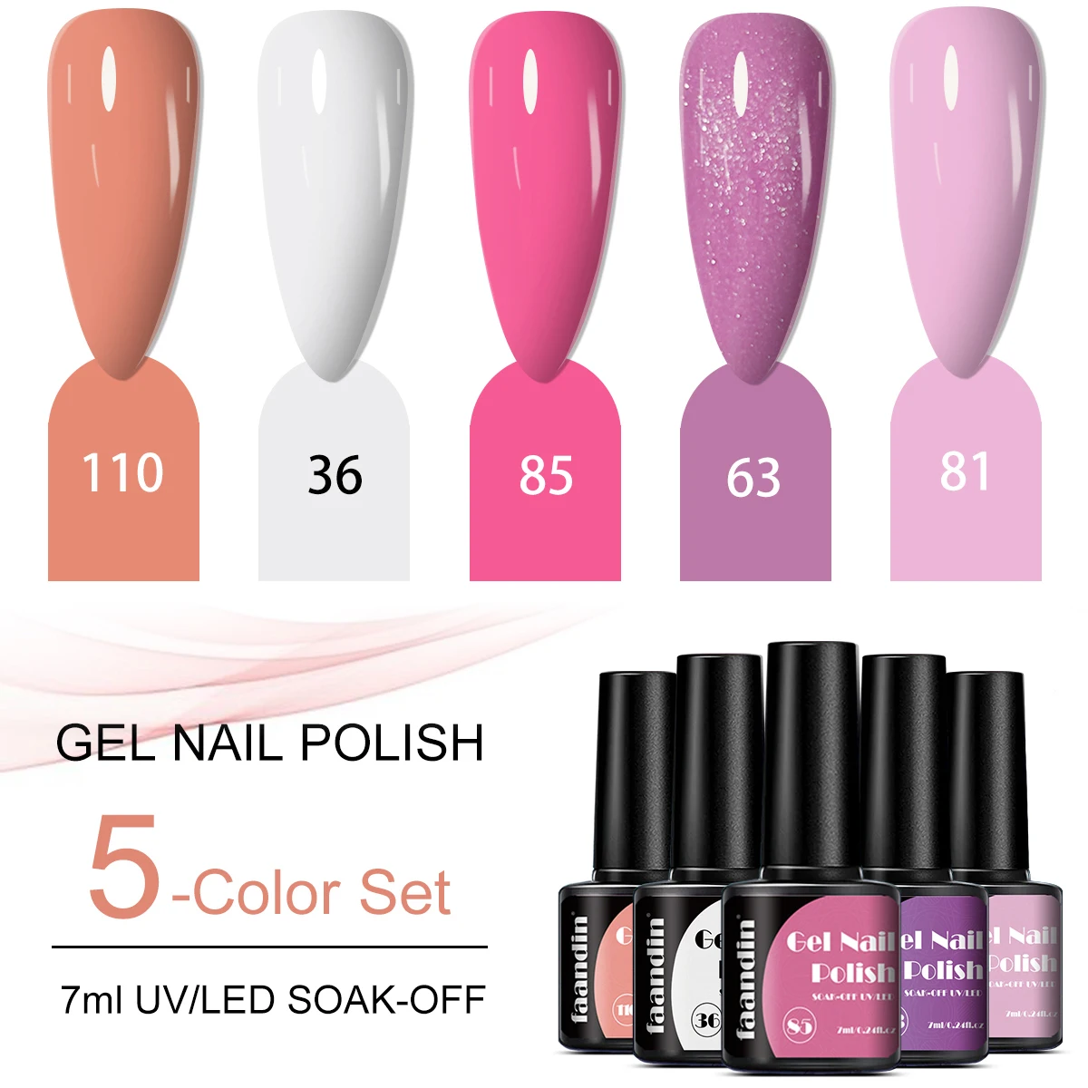 5 قطع/مجموعة مجموعة زجاجات Faandin 7 مل * 5 زجاجات، لؤلؤي بلون موحد، مجموعة طلاء أظافر جل، لون غني، سلسلة أرجوانية مختارة، سلسلة وردية، طلاء أظافر مبهر، طلاء أظافر عالي الجودة، طلاء أظافر يدوم طويلاً، هدية، سهل الإزالة، طلاء أظافر، سهل الإزالة، سهل الإزالة، طلاء الأظافر #6