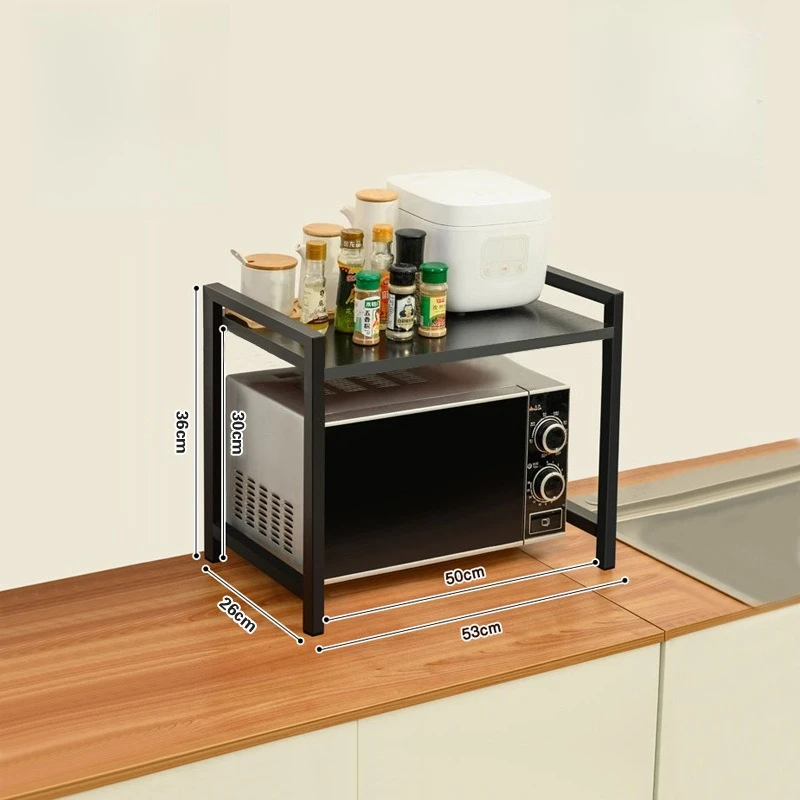 Multi-Functional Space Saving Microwave Stand with Wooden Shelves,Countertop Spice Cookware Organizer forOven Toaster Dinnerware