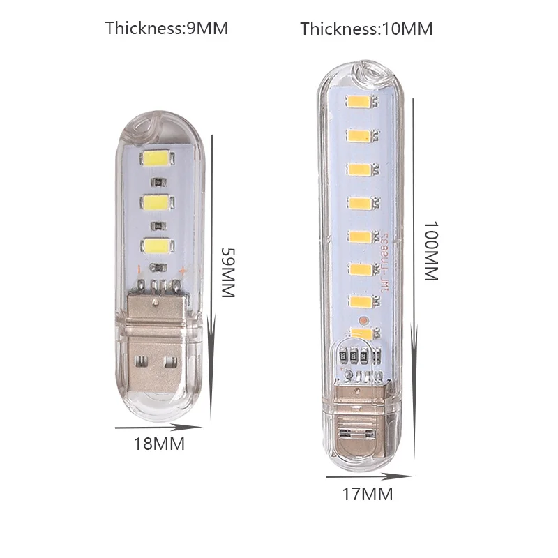 Mini lampe de lecture LED USB portable, lampe de livre ultra lumineuse, 3LED, 8LED, lumières pour batterie externe, PC, ordinateur portable, ordinateur portable, DC 5V