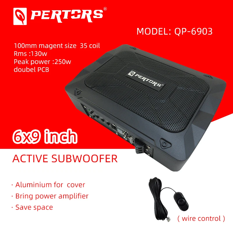 Subwoofer activo para coche de 6*9 pulgadas con amplificador incorporado, subwoofer para asiento de coche QP-6903, woofer de 6 pulgadas con control remoto con cable.