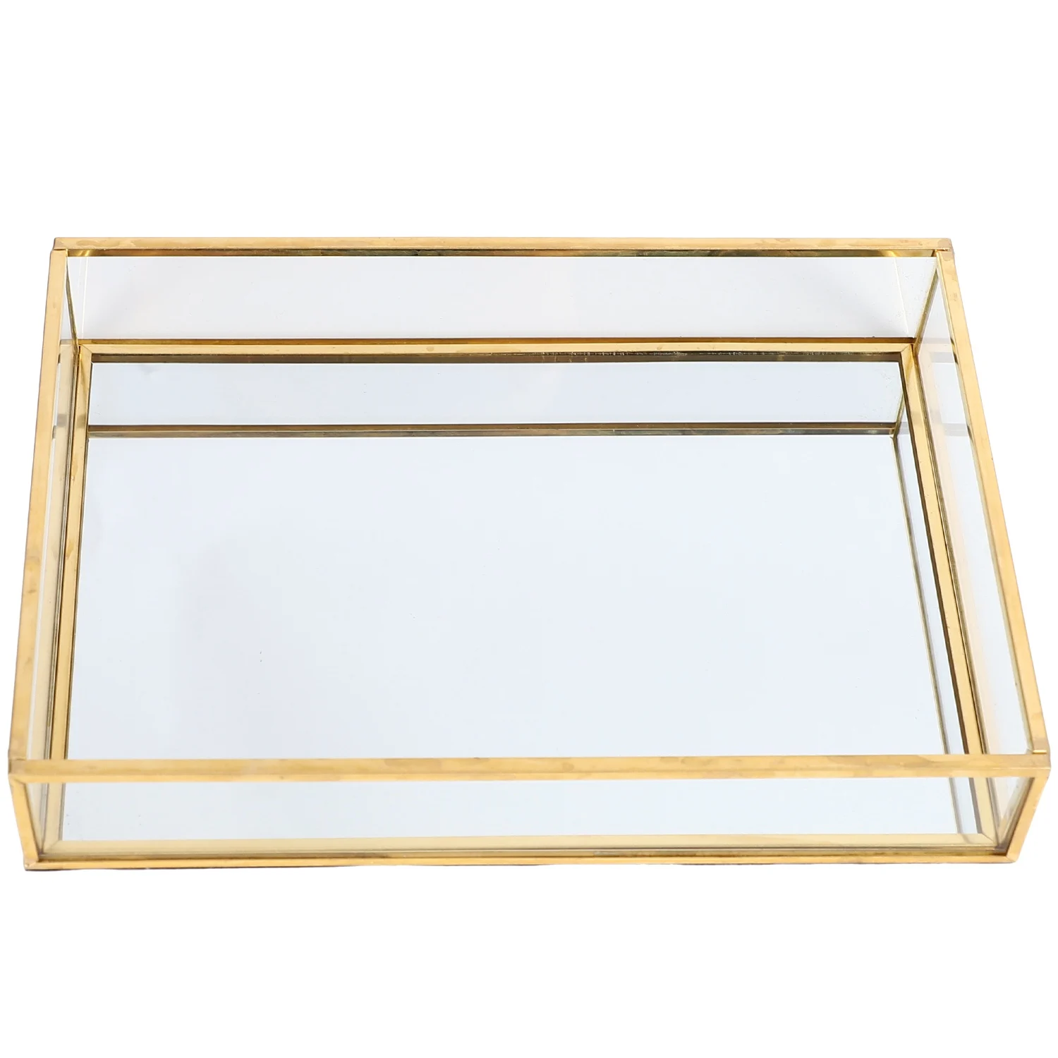 

Nordic Retro Storage Tray Gold Rectangle Glass Makeup Organizer Tray Dessert Plate Jewelry Display Home Kitchen Decor（S）