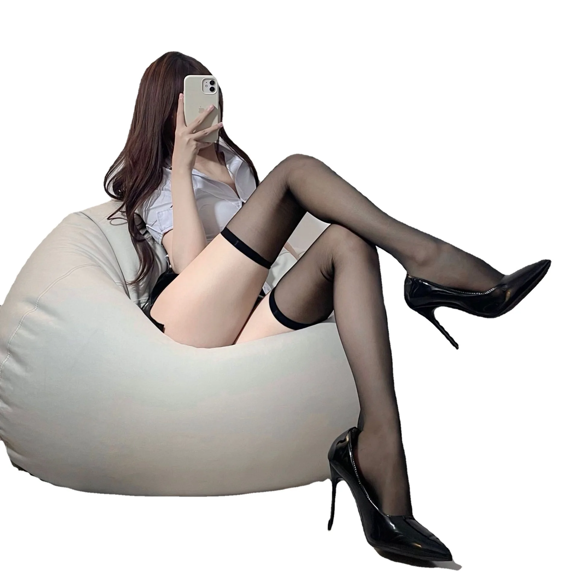 Bas noirs ultra-fins pour femmes, bas cuissardes au-dessus du genou, bas hautes, sexy, transparents et mignons