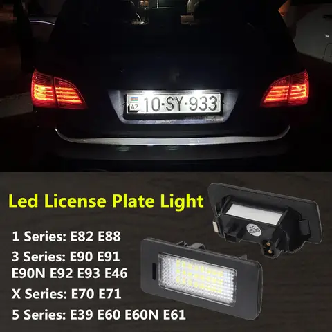 Ampoules de plaque d'immatriculation de voiture LED blanches, 2 pièces, accessoires automobiles pour BMW E46 X5 E70 X6 E71 E72 E90 E92 E93 E91 M3 E39 M5 E60 E61 E82