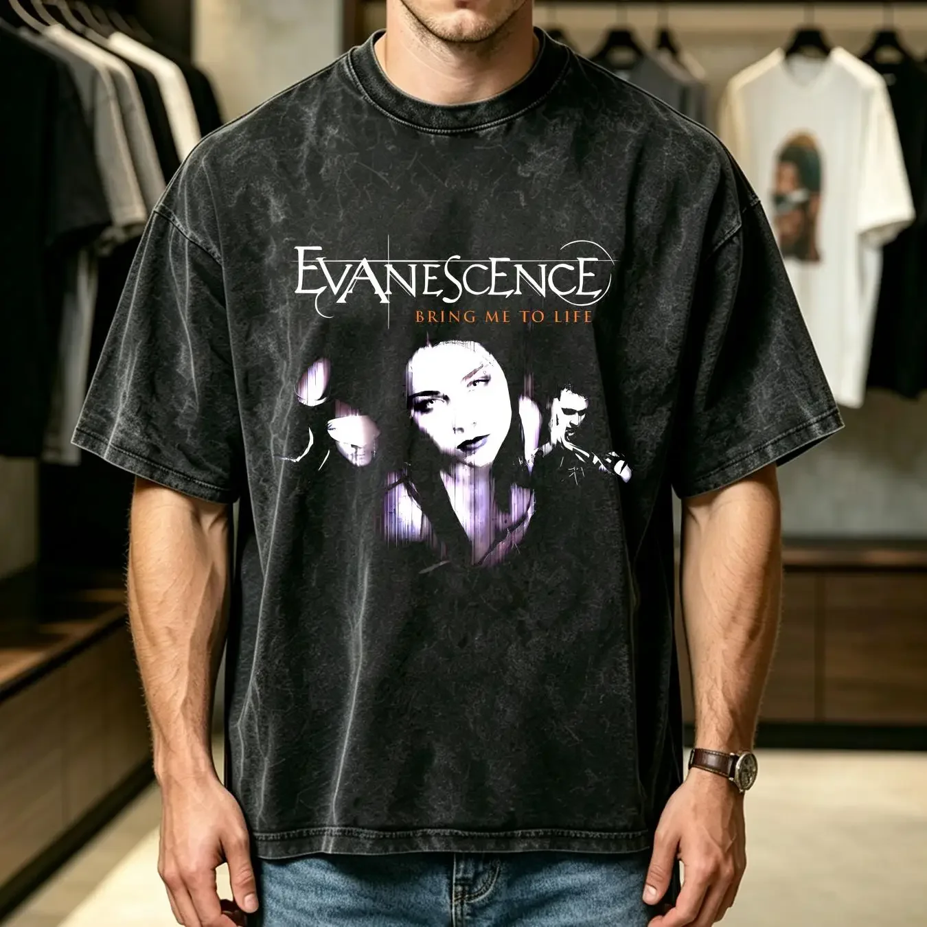 washed T Shirt Evanescence Bring Me to Life  Cotton Black S 5XL vintage Washed graphic streetwear Top For Everyday Wear fashion