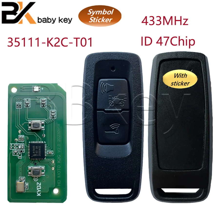 BB Key for 2022 year Honda PCX PCX160 Motorcycle Remote Key 2 Button 433.92MHz ID47 Chip K2C black button  KYDZ