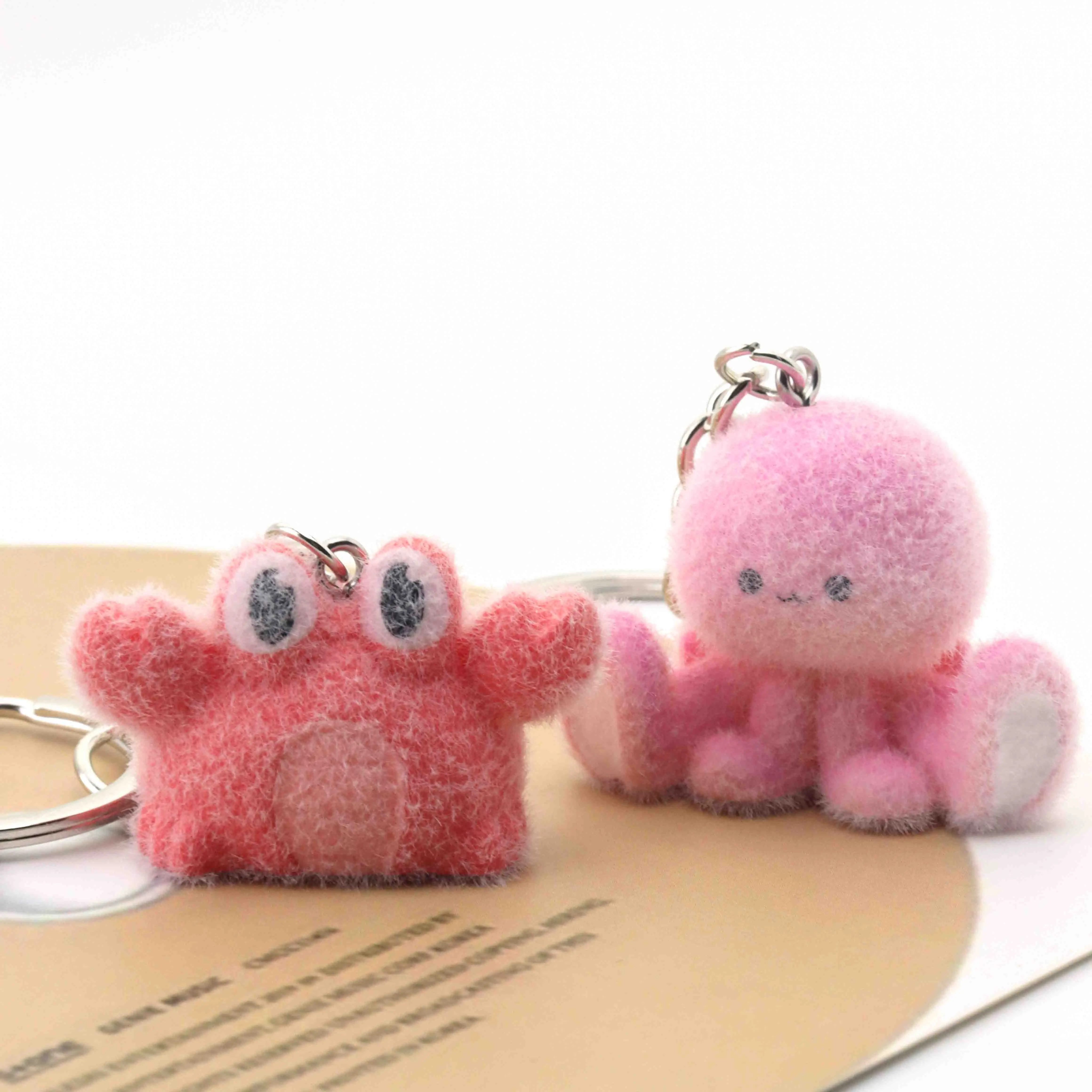 1pcs Resin Flocking Charms Cartoon Octopus Crab Animal Keychain Jewelry for Making Backpack Mobile Phone Decoration Accessories