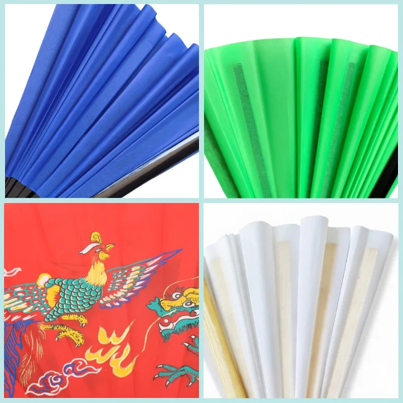 Folding Hand Fan Chinese Kung Fu Tai Chi Fan Nylon-Cloth Bamboo Fans For Performance Dance Decorations Martial Arts Plum blossom