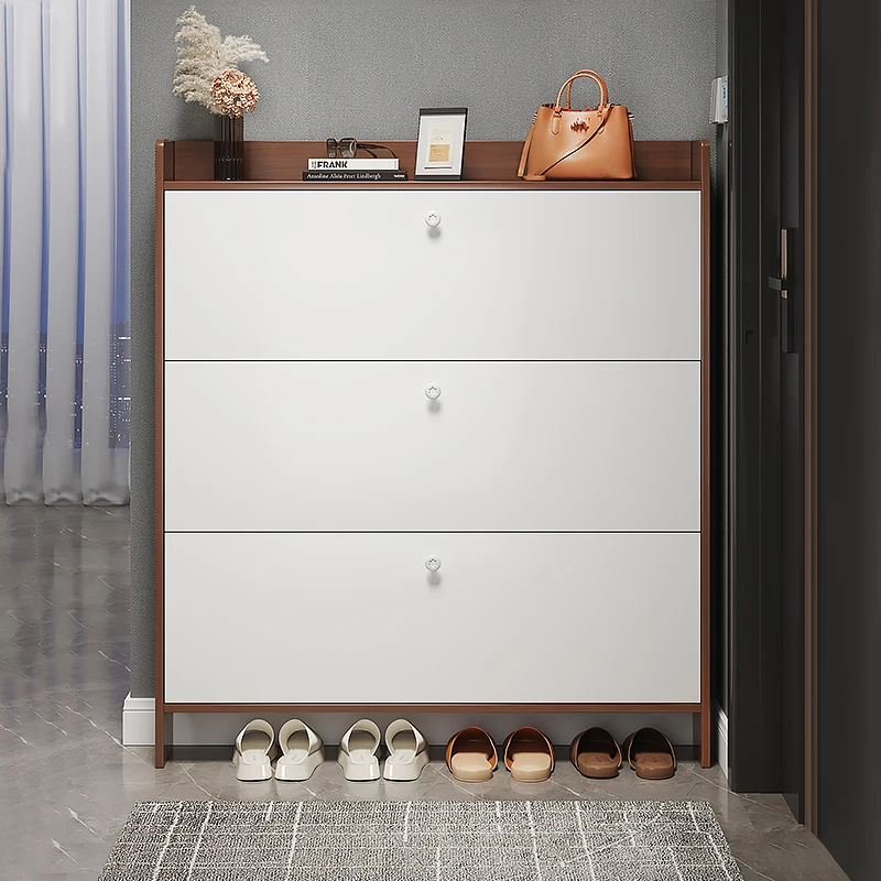 Ultra-thin tipping bucket shoe cabinet integrated with wall and large capacity storage simple small narrow shoe rack