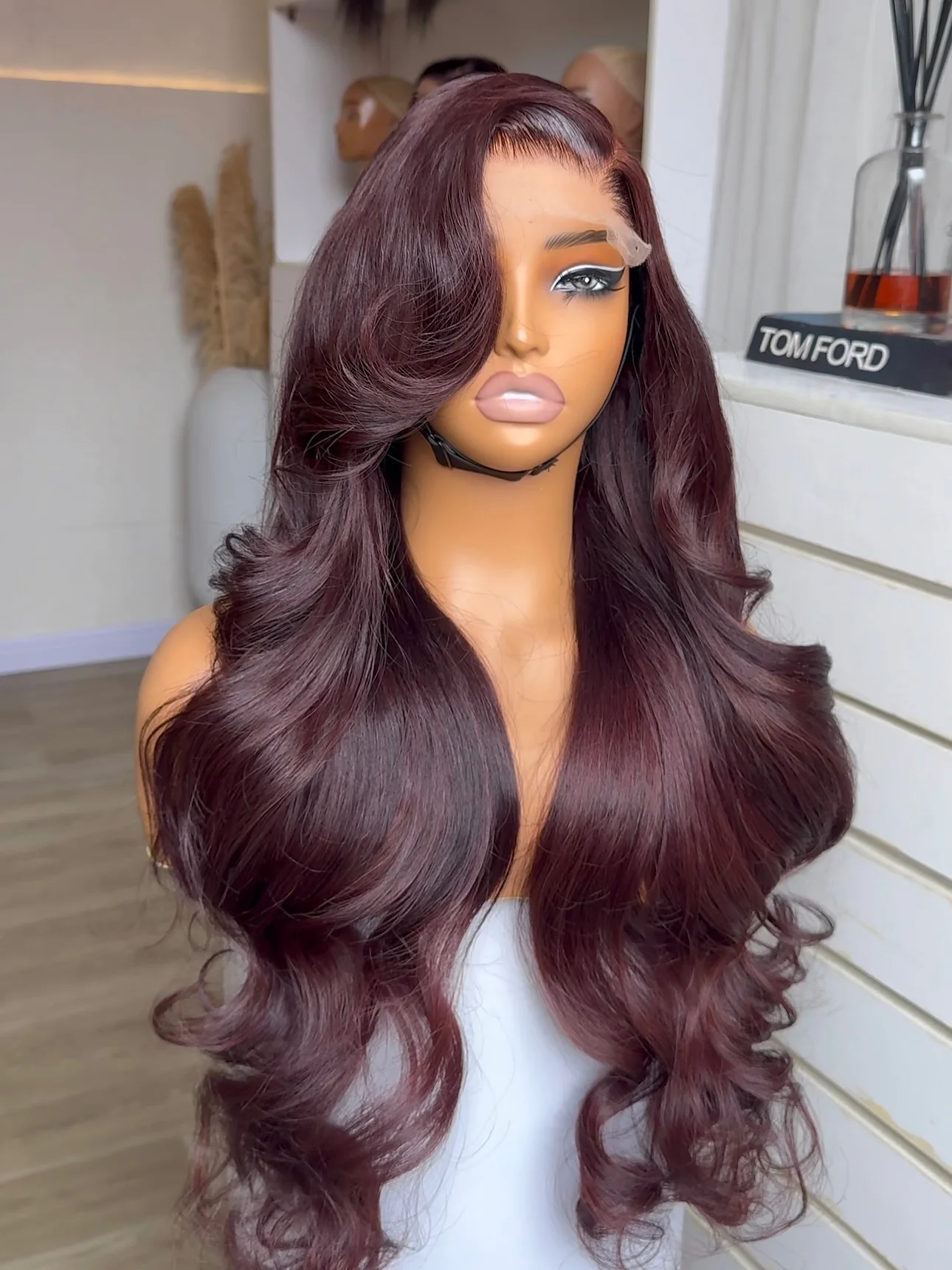 

34 Inch 13x4 99J Burgundy Lace Front Wigs Human Hair Pre Plucked 200% Density Red Wine Body Wave Lace Front Wigs Human Hair