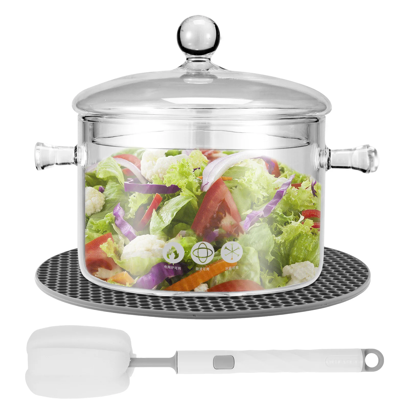 

Transparent double bead soup pot 1300/1900ml High borosilicate glass is safe and durable Kitchen Cooking Set