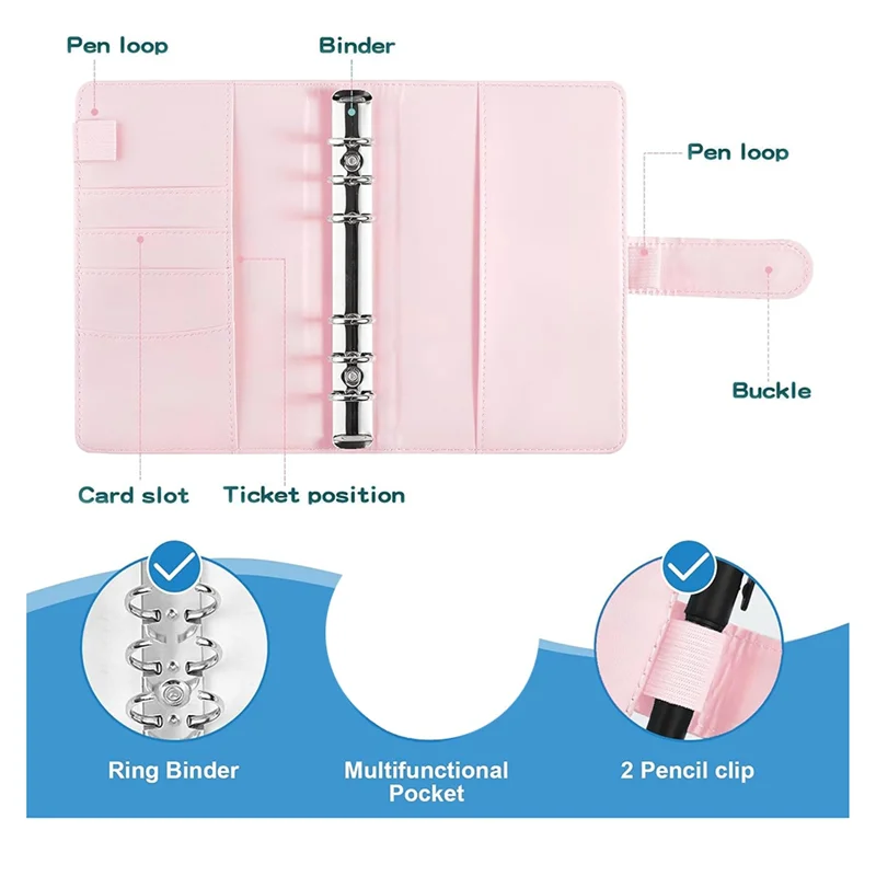 Planificador de objetivos Precision A6, bolsa de almacenamiento de cuero PU, cuaderno sin fecha, semanal y mensual, planificador diario de gráficos de actividades de 6 anillos