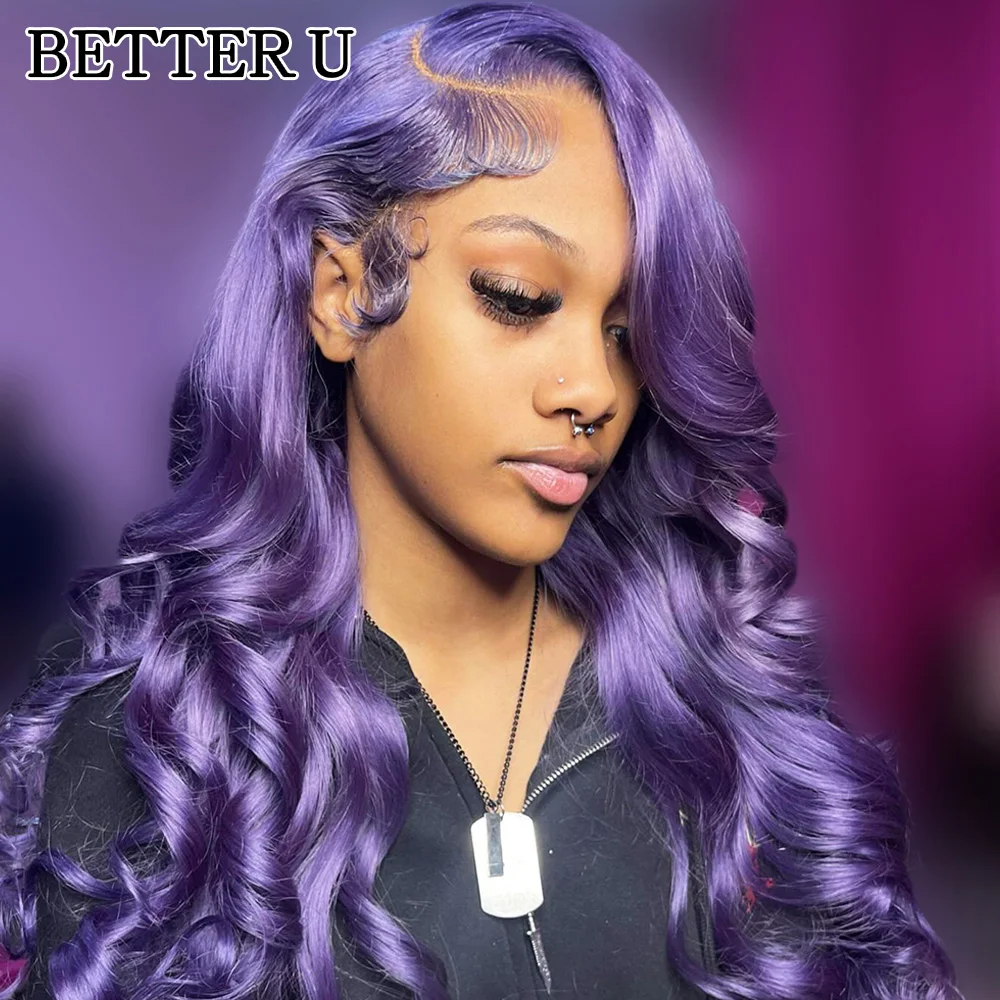 13x6 رمادي أرجواني الدانتيل أمامي خصلات الشعر المستعار الإنسان الجسم موجة قبل قطعها الأرجواني الداكن اللون 13x4 الدانتيل الجبهة الباروكات شعر الإنسان للنساء