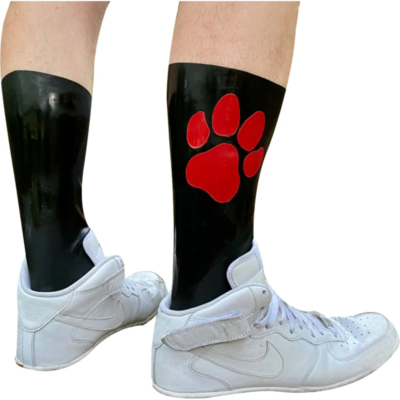 Black And Red Puppy Rubber Latex Socks With Dog Footprint WZ-0114