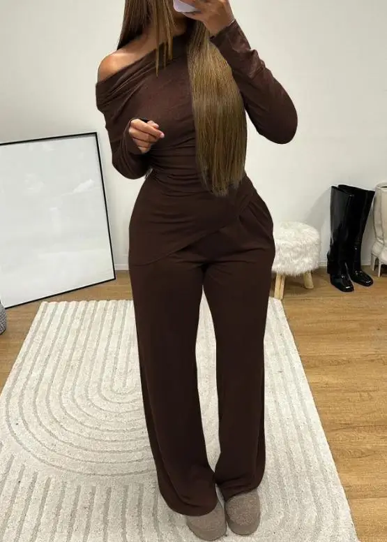 

2 Piece Sets Womens Outfits 2025 Autumn Winter Elegant Temperament Style Long Sleeved T-Shirt Long Pants Set Women's Clothing