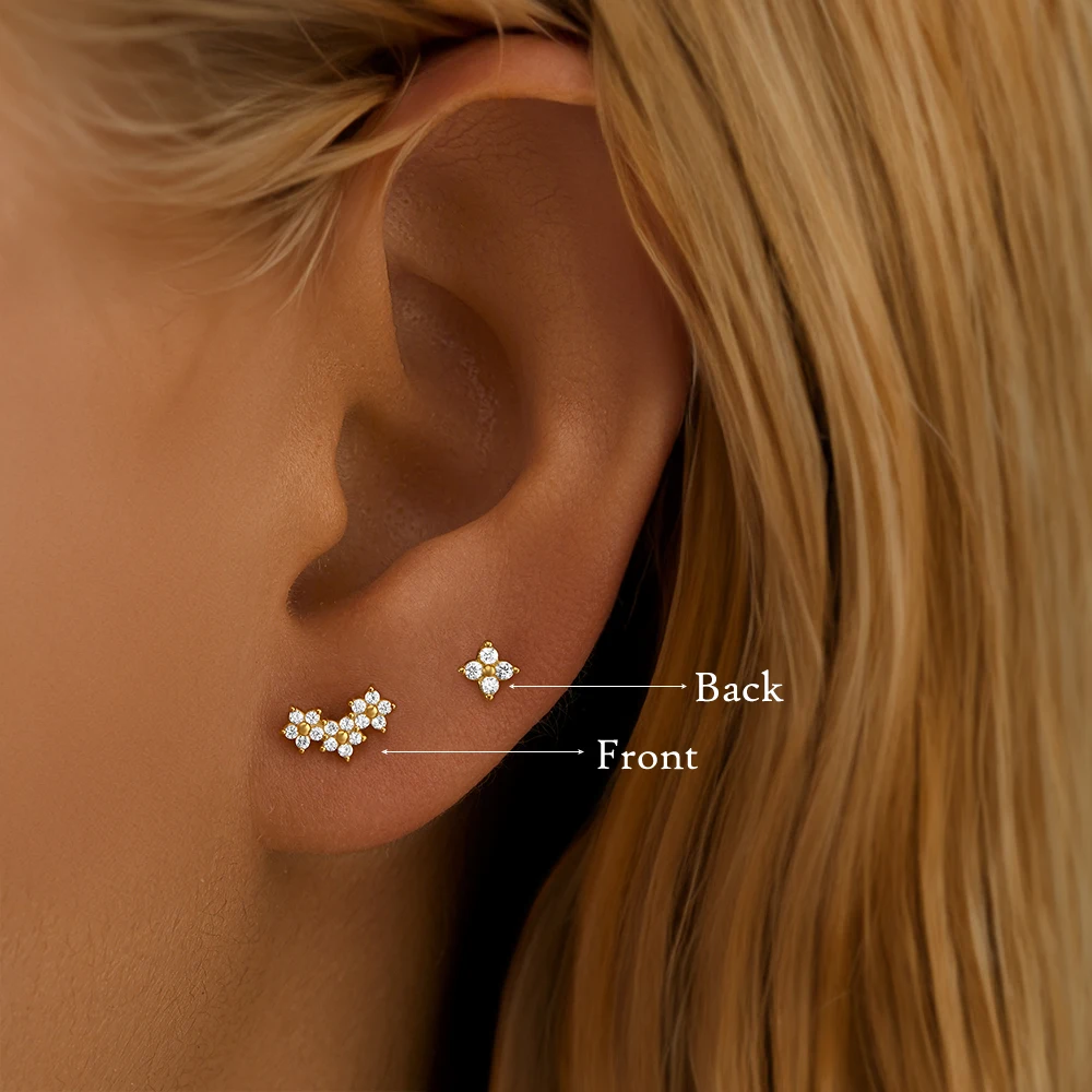 ROXI 925 Sterling Silver 1PC Flower/Crown Zircon Wear on both side Design Pierce Earrings For Women Couple Wedding Party Jewelry