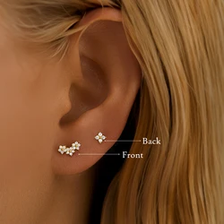 ROXI 925 Sterling Silver 1PC Flower/Crown Zircon Wear on both side Design Pierce Earrings For Women Couple Wedding Party Jewelry