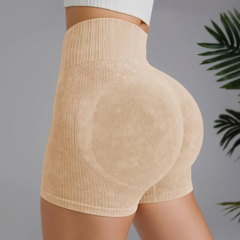 Sand Washing Sports Women Seamless Slim Leggings High Waist Butt Liftting Fitness Shorts Running Cycling Three Point Pants