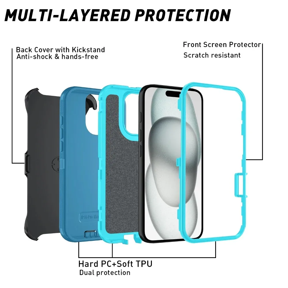 Rugged Ott Armor Shockproof Defender Phone Case for Iphone 17 16 15 14 13 12 11 Pro Max 16E Hard Drop Proof Back Cover Funda - náhled 3