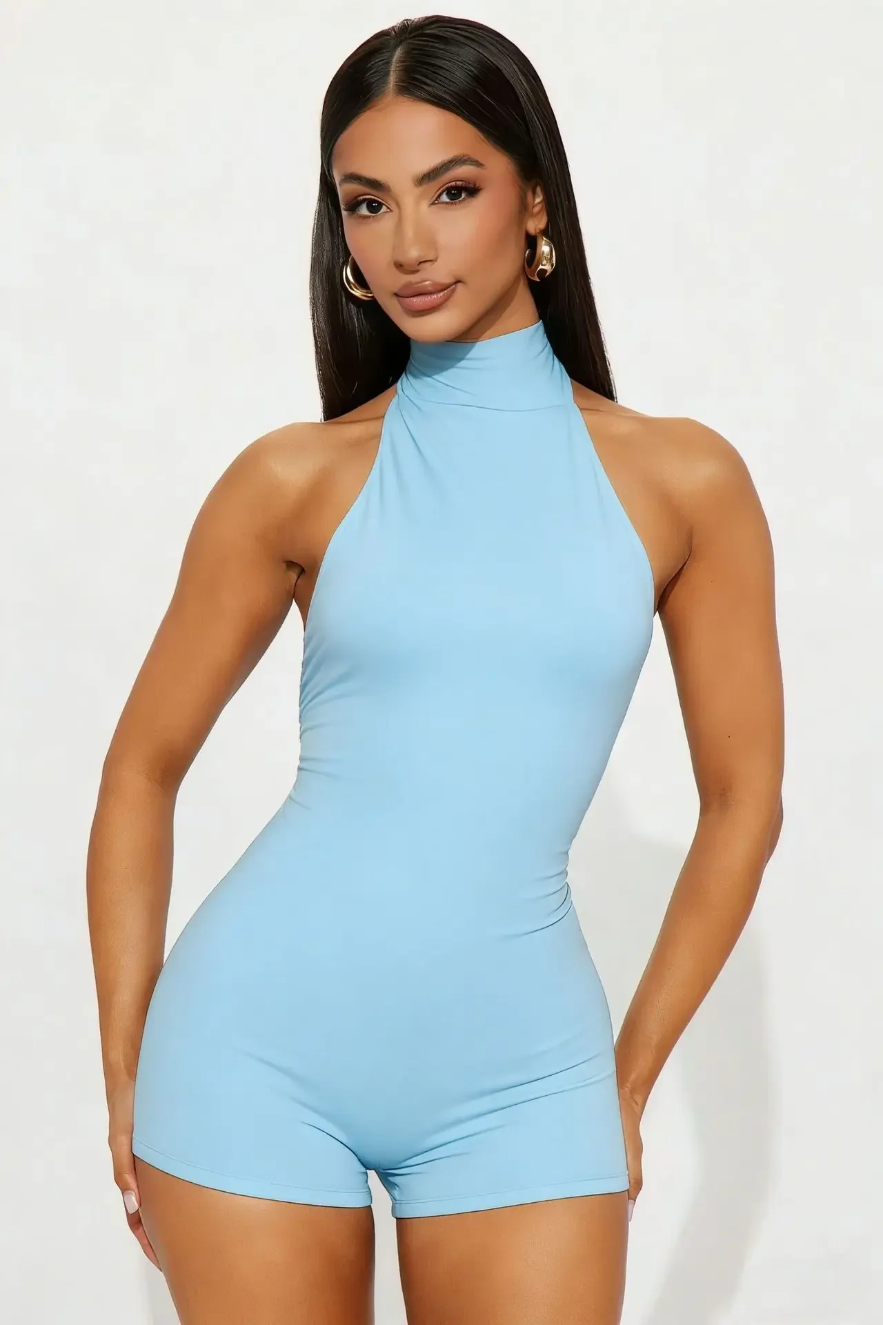 2026 Neu eingetroffen: Ärmelloser High-Neck Halter-Romper für Damen mit Rückenausschnitt, figurbetonter kurzer Overall für Abendveranstaltungen und Partys – Detail 8