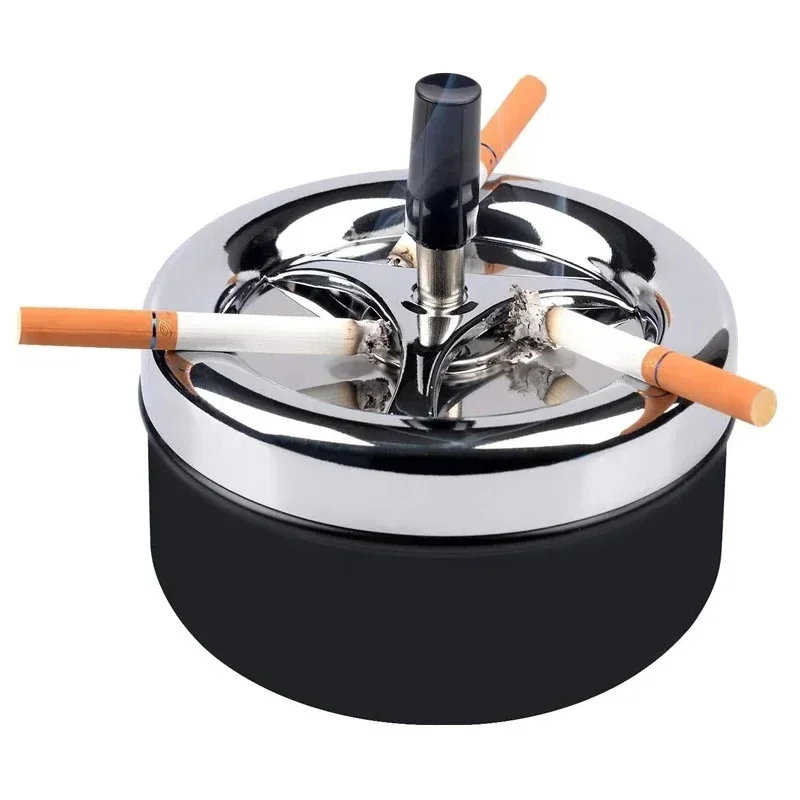 

Cool Ashtray Stainless Steel Push Down Spinning Ashtray Self-Cleaning Ashtray With Lid Cover Ash Tray for Cigarette Smoking