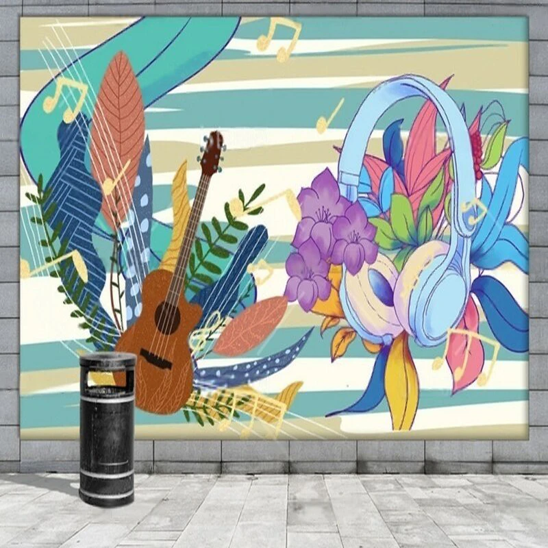 

Simple and creative graffiti retro texture music festival guitar Internet celebrity TV luxurious home decoration background wall