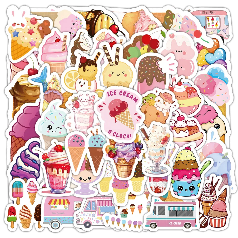 

10/50PCS Ice Cream Sundae Popsicle Cone Doodle Personalized Cartoon Cute Decorative Waterproof Sticker Kids Toy