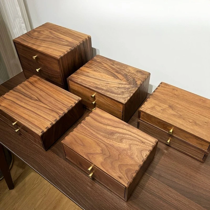 Black Walnut Jewelry Box with Drawers Multilayer Storage Chest for Rings Necklaces Compact Vanity Organizer Home Decor Cabinet