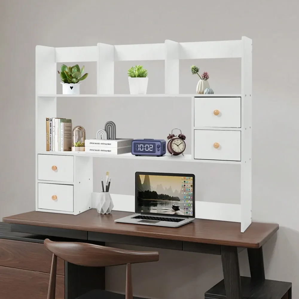 

1PC Desktop Wood Desk Bookshelf Organizer, Office Storage Rack, Desktop Rack, White