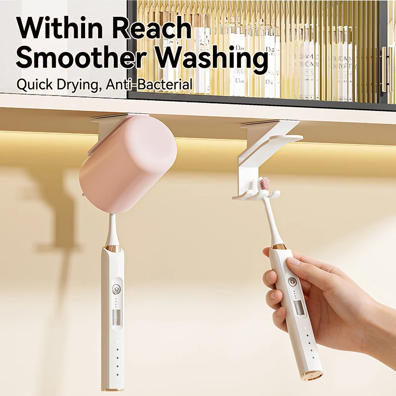 1-piece plastic material toothbrush and wash cup holder, household non perforated, wall mounted, bathroom shelf storage rack