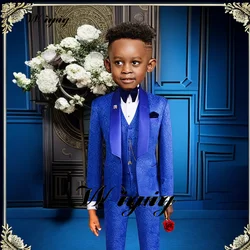 2023 New Boys Suit Floral Jacket Pants Vest Bow Tie 4-Piece Set Wedding Kids Tuxedo Formal Slim Fit Blazer traje niño elegante