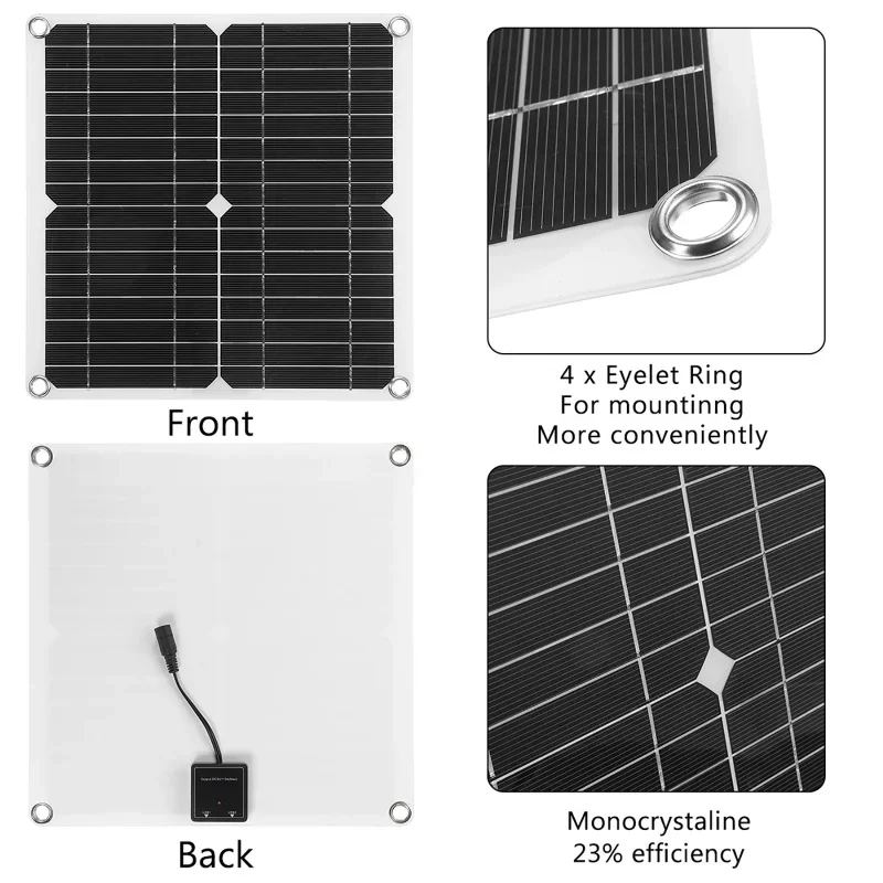 200W Flexible Solar Panel Waterproof Poly Solar Panel with 30A/50A/60A Solar Controller for Mobile Phones Car RV Hiking Camping