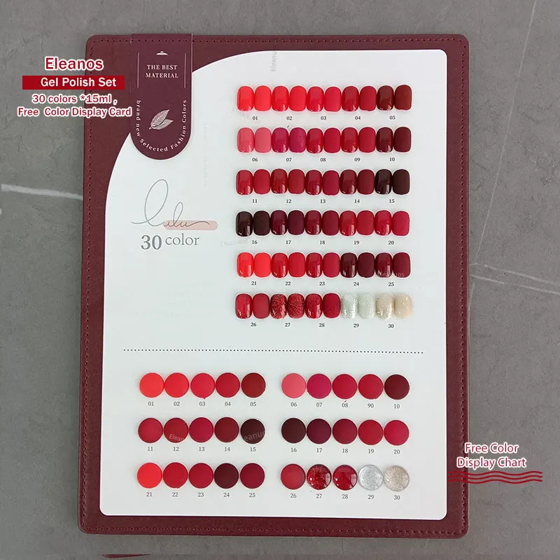 

Набор гель-лаков Lemcco Wine Red, 30 шт., с карточкой, для нейл-арта, цвет шоколадно-красный, полуперманентный УФ-гель, 15 мл, Новогодняя коллекция