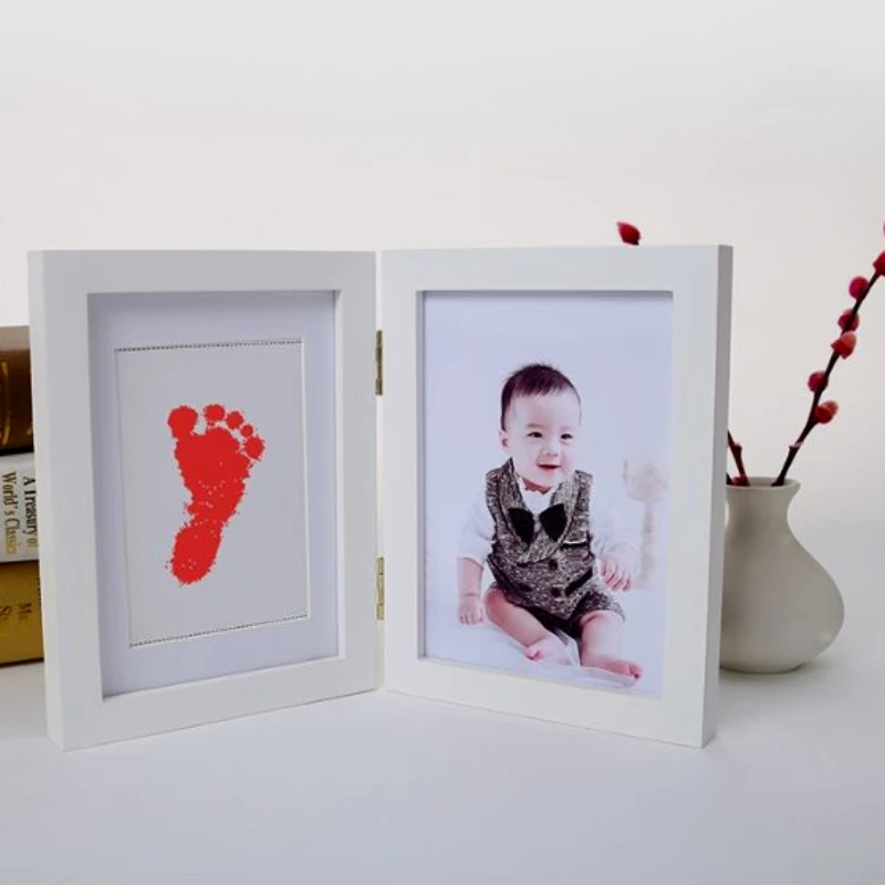 Pasgeboren Rode Zwarte Inkt Hand En Voet Stempels Volle Maan Honderdjarig Verjaardagscadeau Twee Kleuren Fotolijst Diy Baby Groei Souvenir