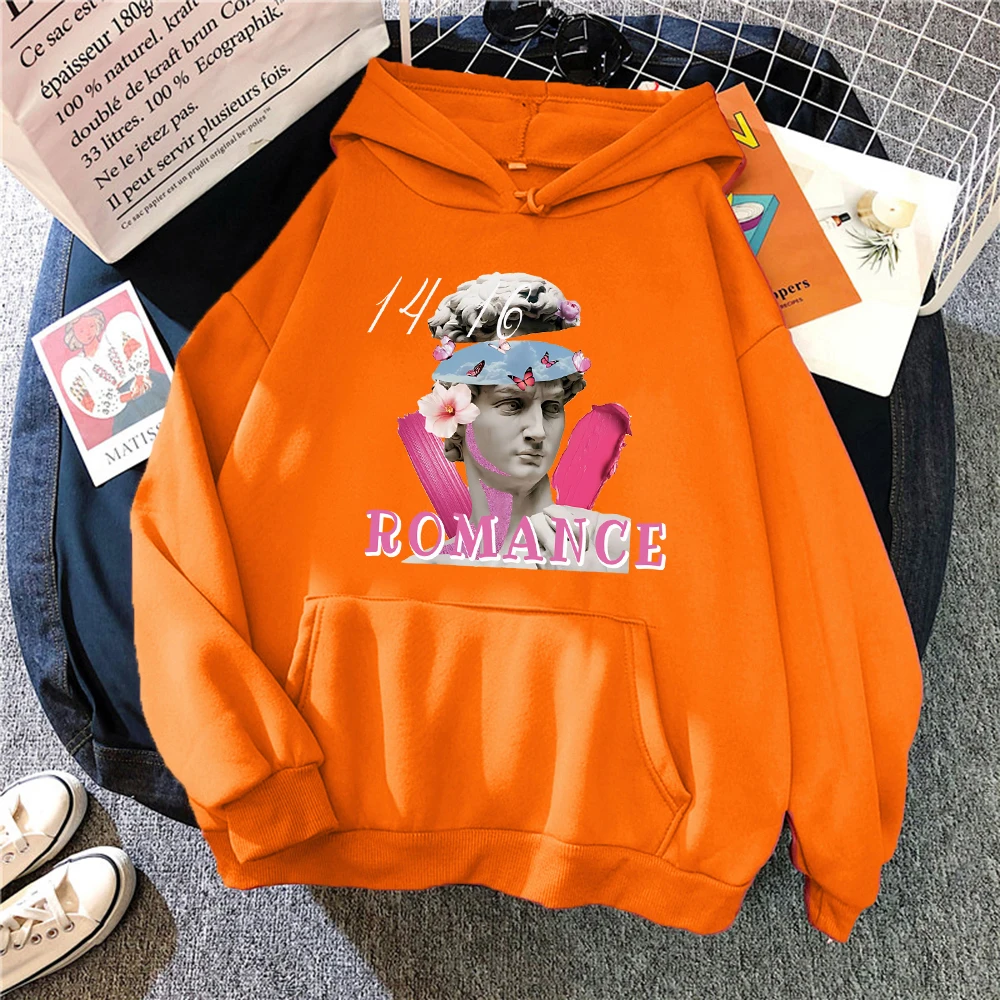 

Romantic Personality Sculpture Print Women Hoody Vintage Pocket Hoodie Loose Y2K Fleece Womenswear Comics Multicolor Streetwear