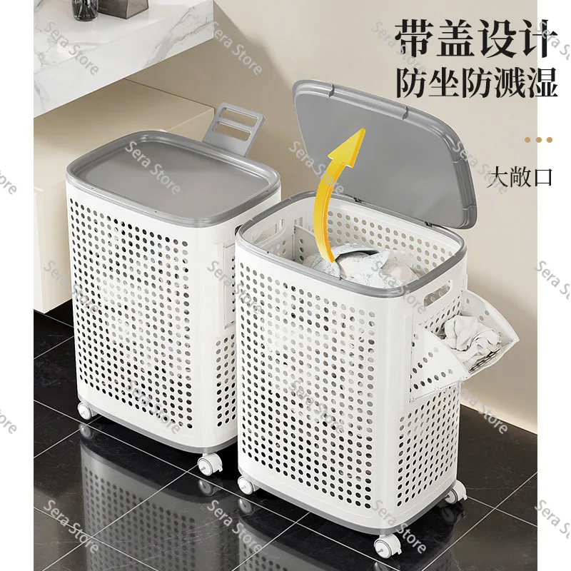 Laundry Basket Bathroom Storage Large Capacity Laundry on Wheels Household Basket Clothes Basket