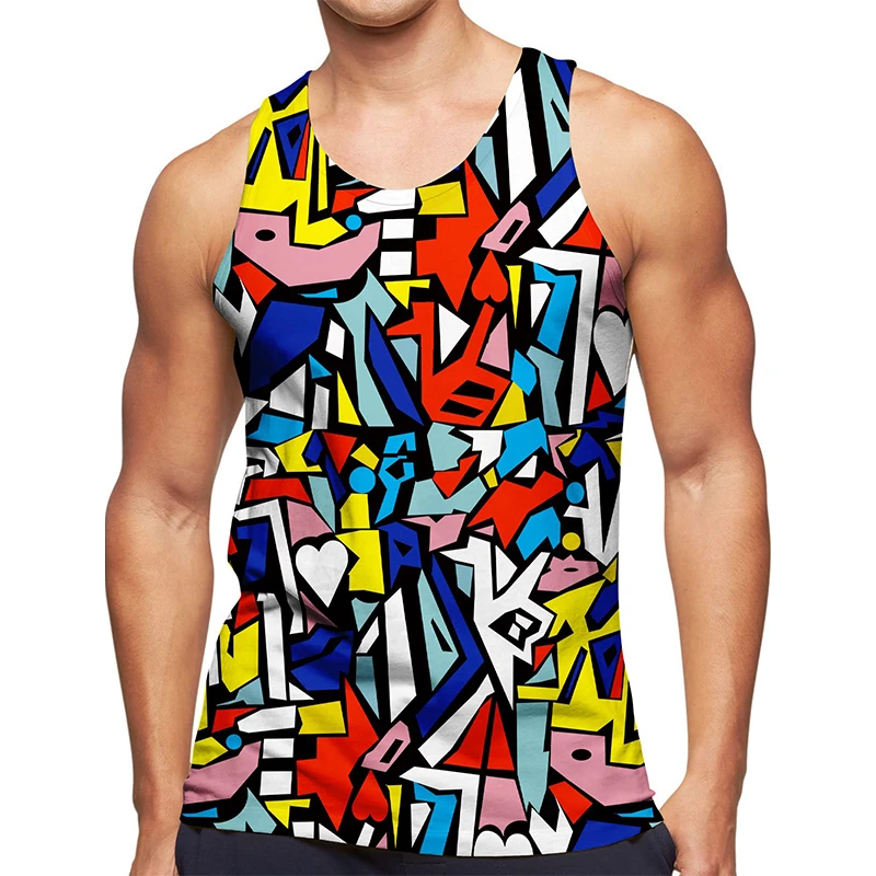 3D Fantasy Abstract Graffiti Figure Tank Top Gym Clothing Men Summer Streetwear Basketball Vest Quick Drying Sleeveless y2k Tops