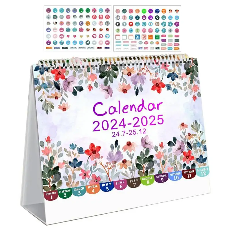 Desk Standing Calendar 2025 Jul. 2024 To Dec. 2025 Desk Calendar With Planner Stickers 8x7.8 Inch 2025 Desktop Calendar Daily