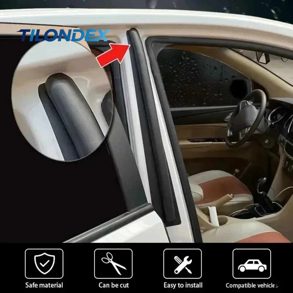 TILONDEX Car Door Rubber Seal Strip Anti-Scratch Noise Insulation Dustproof Self-Adhesive B Pillar Sealing Middle Strip