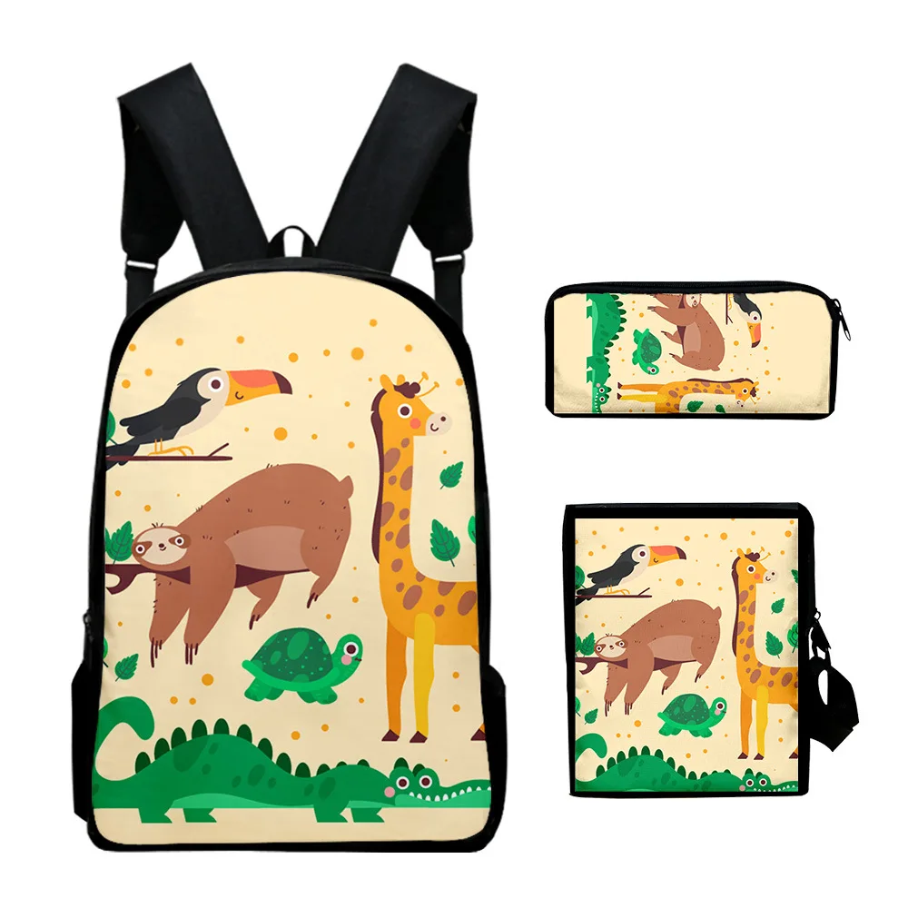 Hip Hop Jugendliche Cartoon Tiere 3D-Druck 3 teile/satz Student Reisetaschen Laptop Daypack Rucksack Umhängetasche Federmäppchen