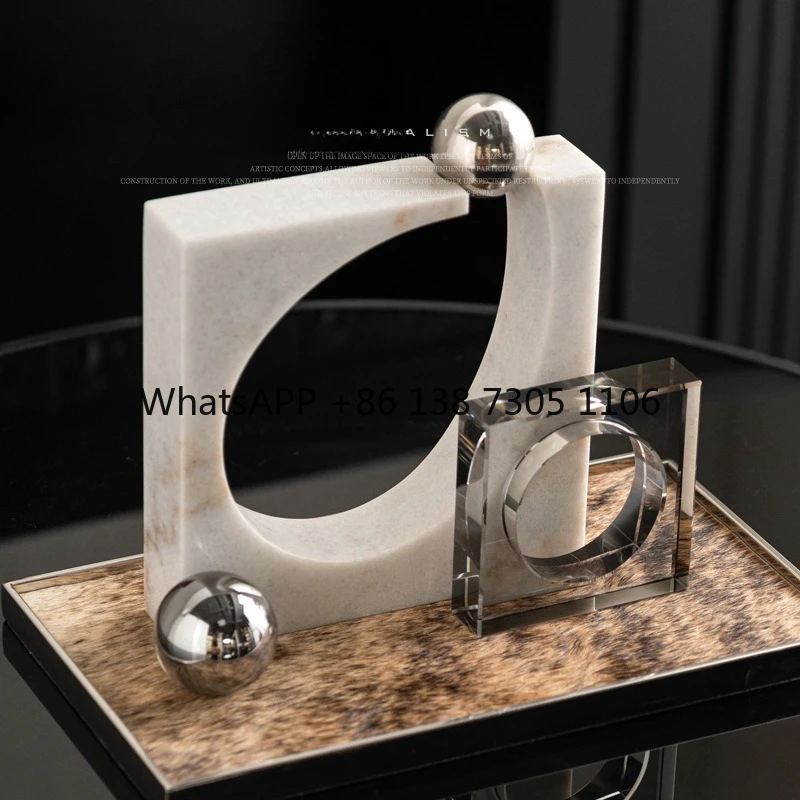 

Modern light luxury marble crystal geometric ornament model room study abstract high-end decoration