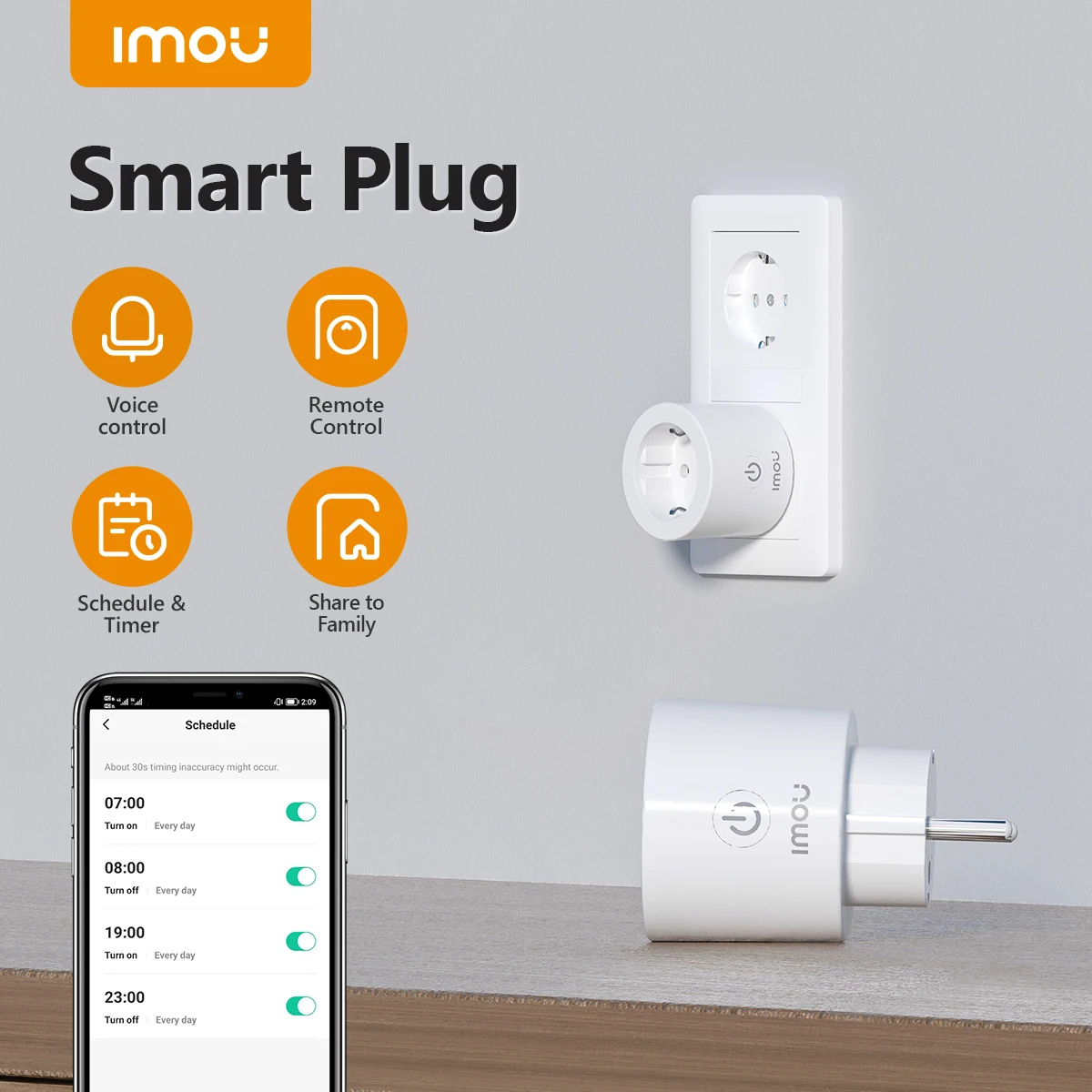 IMOU-CE1 Smart EU Plug com Monitoramento de Energia, Controle Remoto, Controle por Voz, Suporte Alexa, Assistente do Google, 220-240V