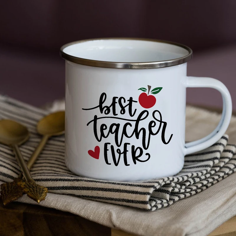 Best Teacher Ever Enamel Mug Teachers Appreciation Gift Teach Love Inspire Teacher Coffee Tea Cup Outdoor Mug Term School Gifts