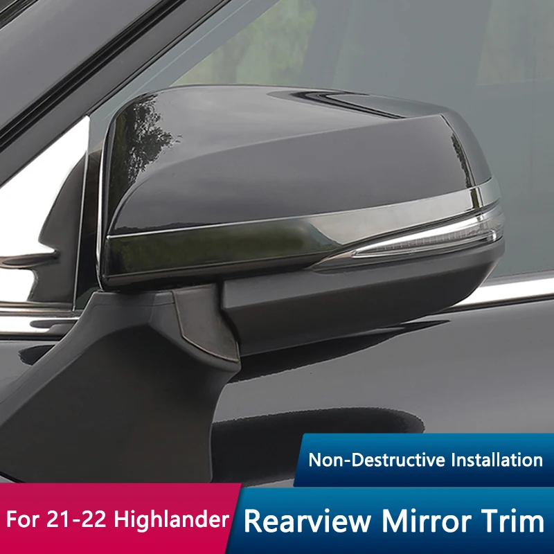 QHCP Stainless Steel Rearview Mirror Trim 1Pair For Toyota 21-22Highlander Backup Mirror Bright Strip Cover Sticker Car Exterior