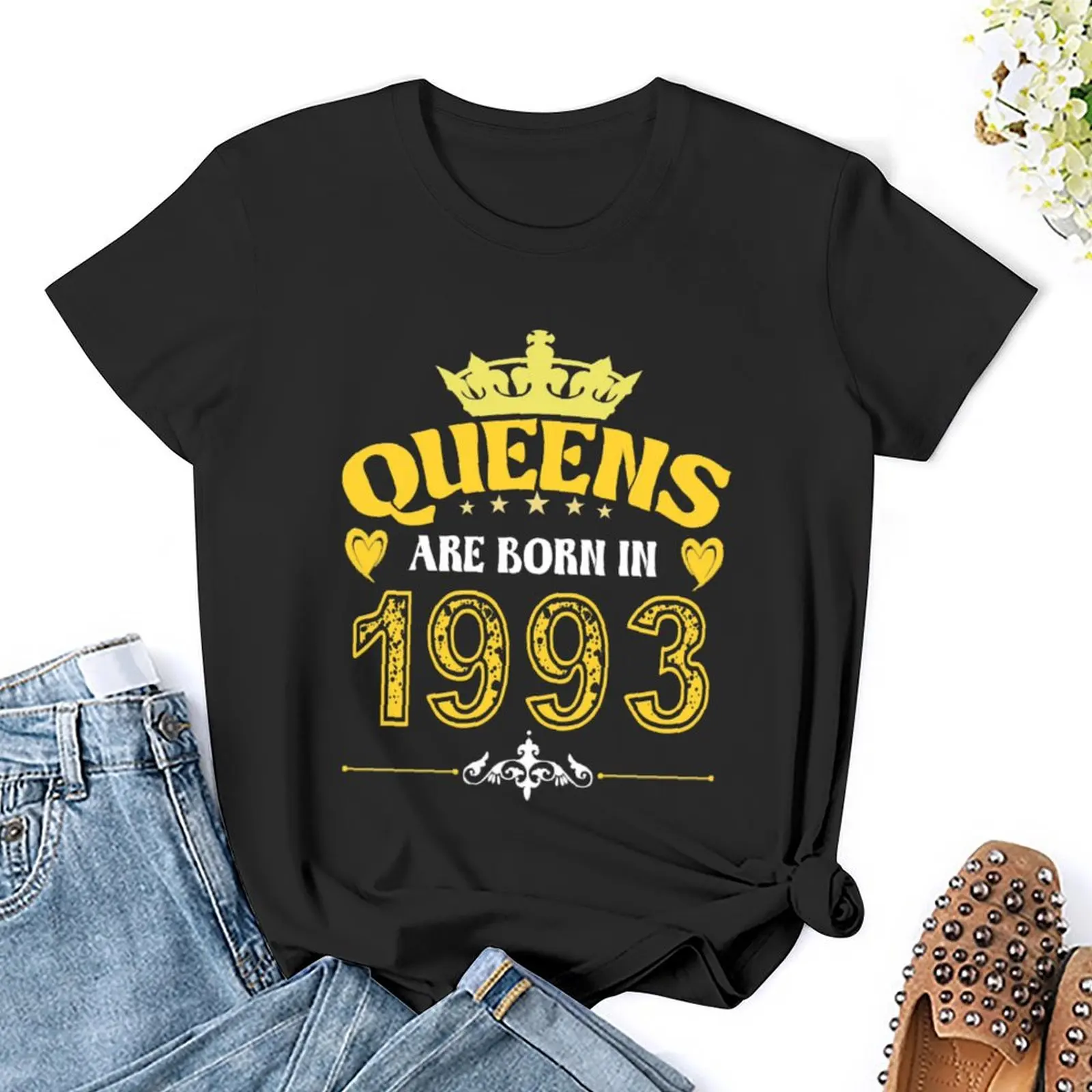 Camiseta de Queens Are Born In 1993 para mujer, ropa vintage de pesos pesados, camisetas negras