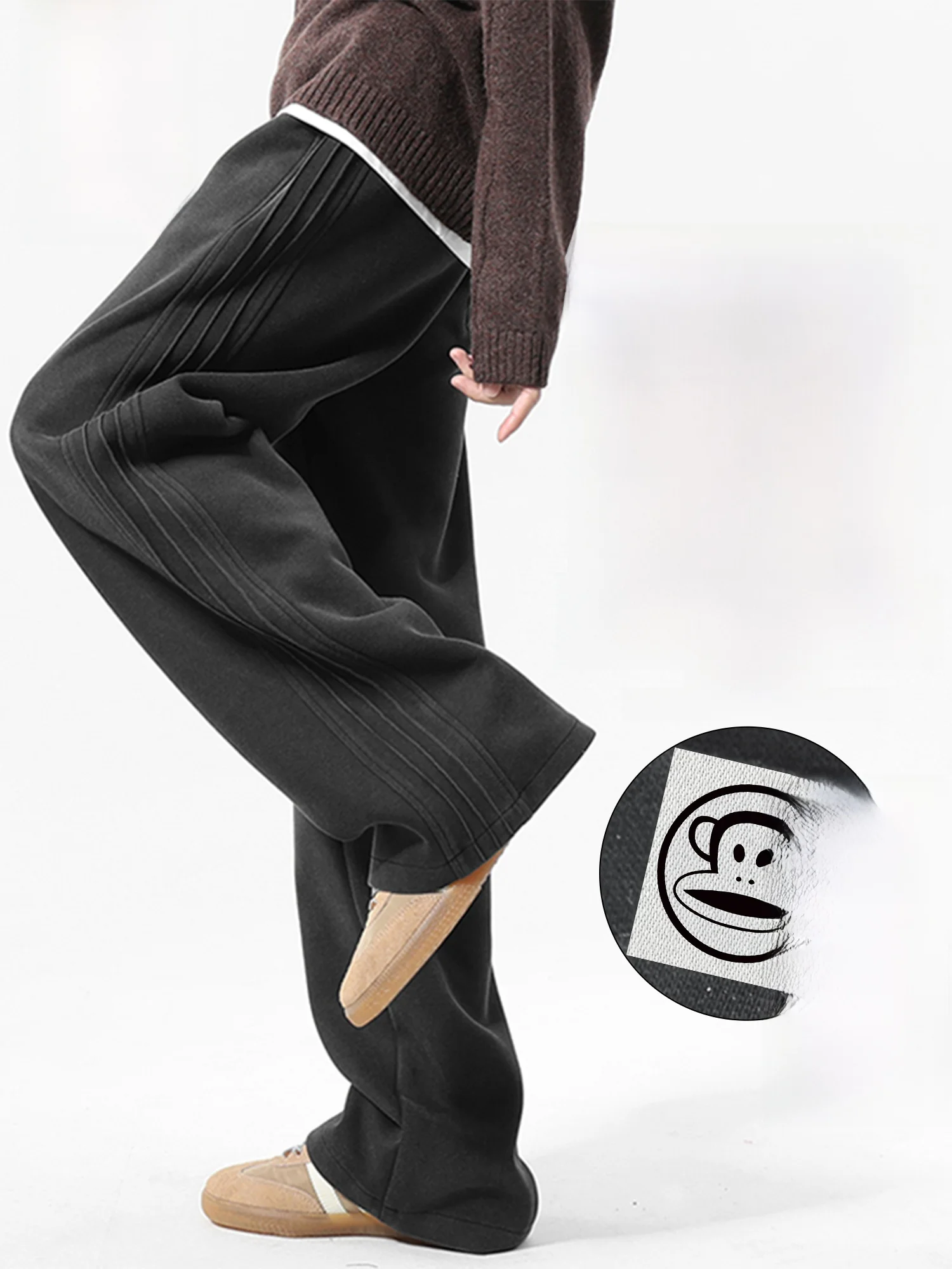 

PaulFrank Thiened Fce Lined Bla Casual Sports Pants for Men Winter Loose Fit Trousers Youth Trendy Brand