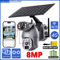 ZAOMIYOS 8MP 4G Solar Camera Outdoor Survalance Dual Screen Dual PIR Human Detect Auto Tracking 360° PTZ IP CCTV Security Camera