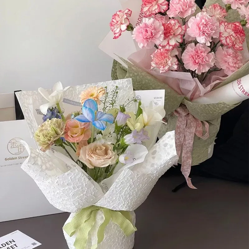 Thickened Floral Wrapping Paper Handmade Bouquet Packaging Paper Art Texture Waterdrop Texture Folded Craft Material for Women
