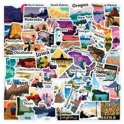 50Pcs United States Travel City Map Stickers Waterproof Graffiti Decal DIY Diary Laptop Luggage Skateboard Kids Classic Gift